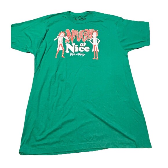 NWOT Rick and Morty Naughty or Nice Christmas T-Shirt XL Green Adult Swim - Picture 1 of 3